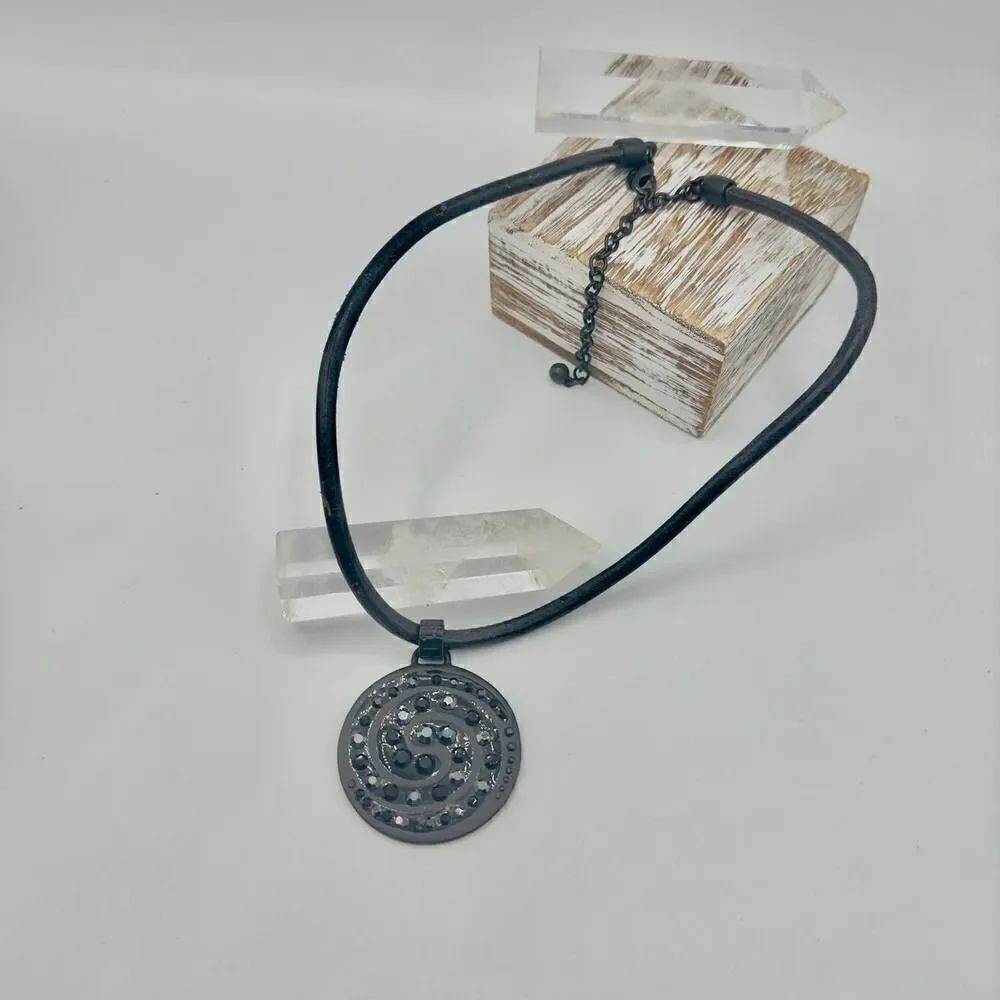 Vintage Chico's Black Medallion Rhinestone Necklace
